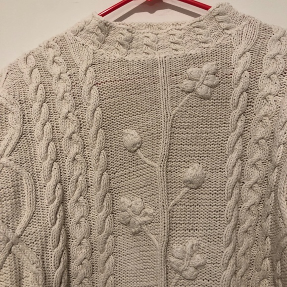 Vintage Norm Thompson Ivory Sweater Pullover Cable Knit Embroidered L - Picture 3 of 5